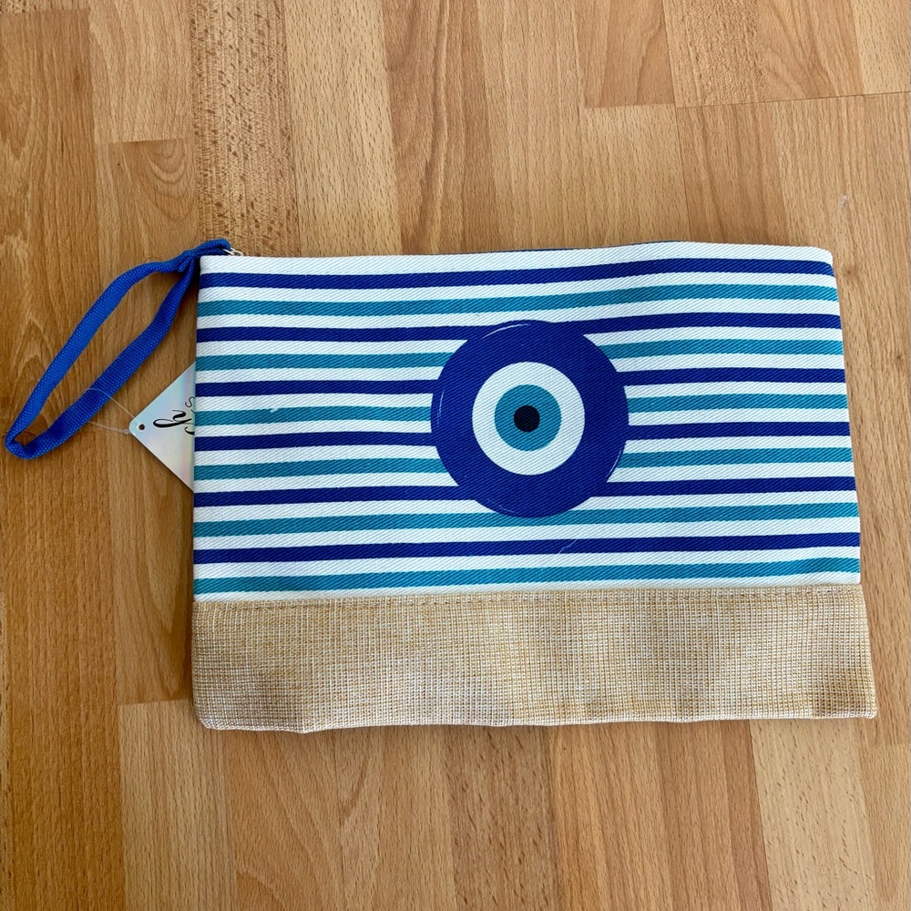 🧿 Navy Blue and White Striped Evil Eye Bag
